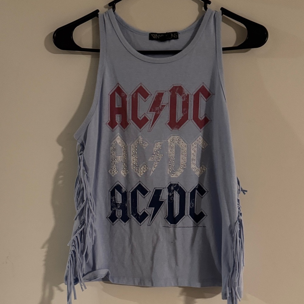 AC/DC Light Blue Fringe Tank Top